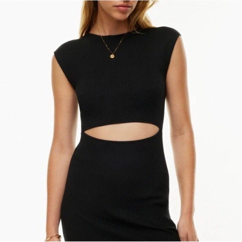 Wilfred Aritzia Cutout Midi Dress XS Black Ribbed‎ Sleeveless Cocktail Bodycon